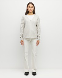 JH Lounge - JHL V-Neck L/S T (Fine Cotton Cashmere) Soft Grey Marle