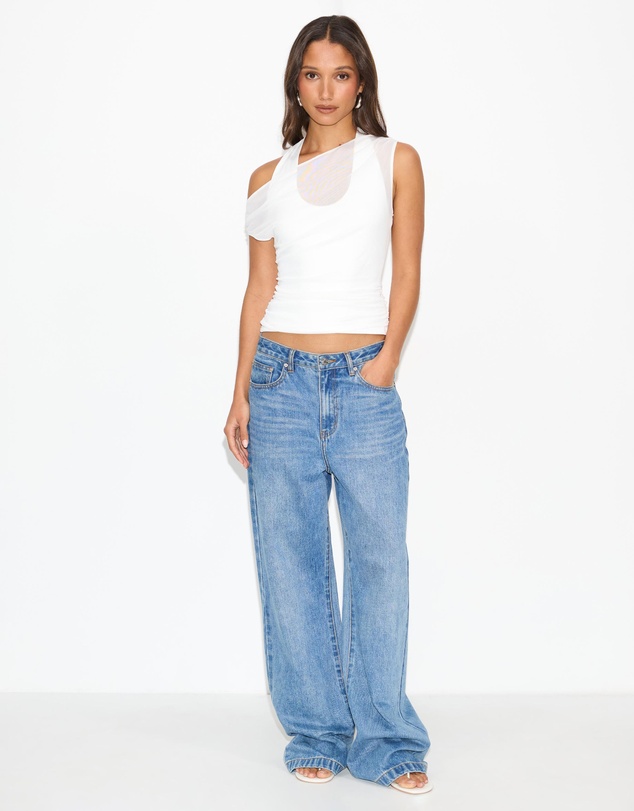 Dazie - Melton Off Shoulder Mesh Overlay Top