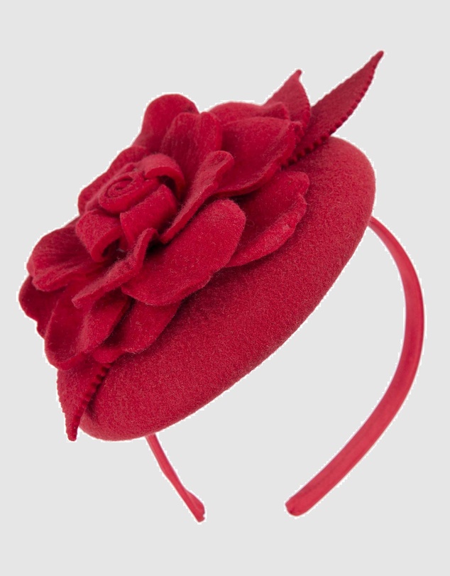 Max Alexander - Felt Red Winter Pillbox Fascinator