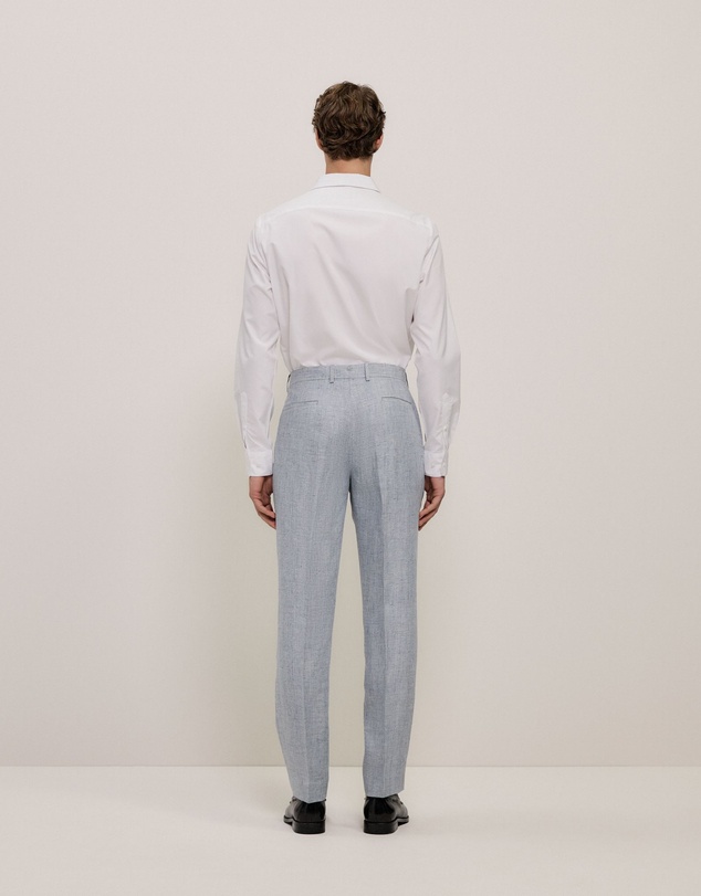 Trenery - Textured Linen Straight Leg Trouser in Smoke Blue
