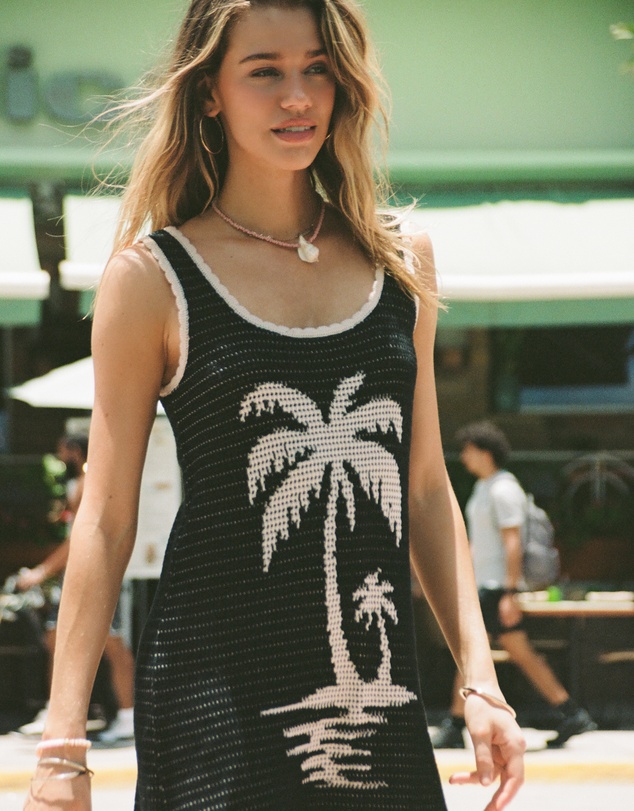 Poolside Paradiso - Palm Beach U Crochet Knit Dress - Black Sand