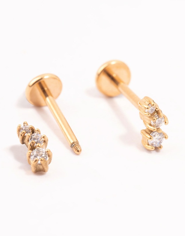 Lovisa - Gold Plated Surgical Steel Trio Cubic Zirconia Flat Backs