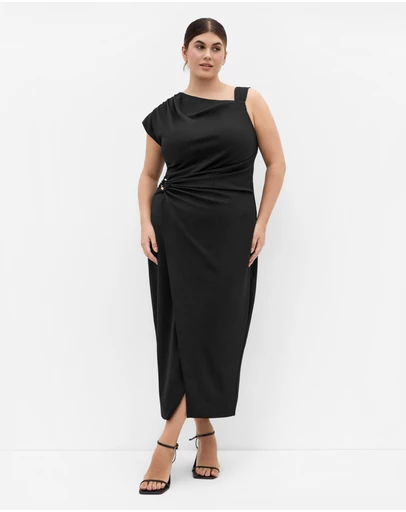 City Chic - Plus size Vivi Ruched Maxi Dress - black