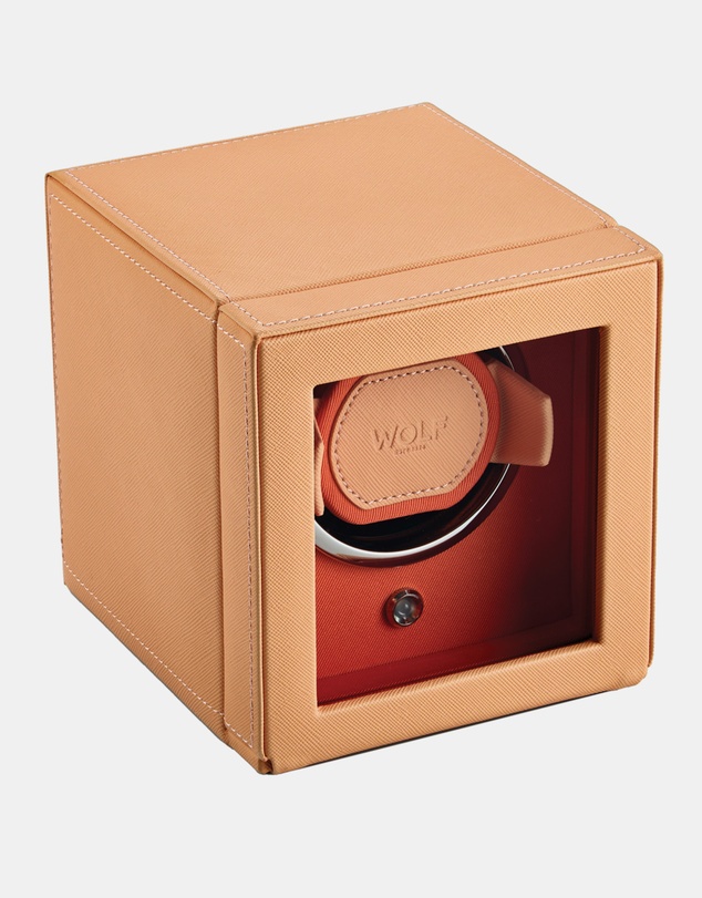Wolf - WOLF Cub Seltzer Single Watch Winder with Cover Peach/Orange