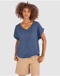 CAMIXA - Martina Linen V-Neck T-shirt