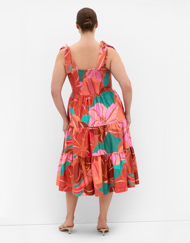 City Chic - Plus Size Leila Retro Print Midi Dress - rust