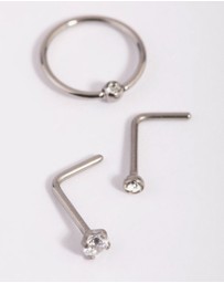 Lovisa - Titanium Diamante Nose Stud Pack