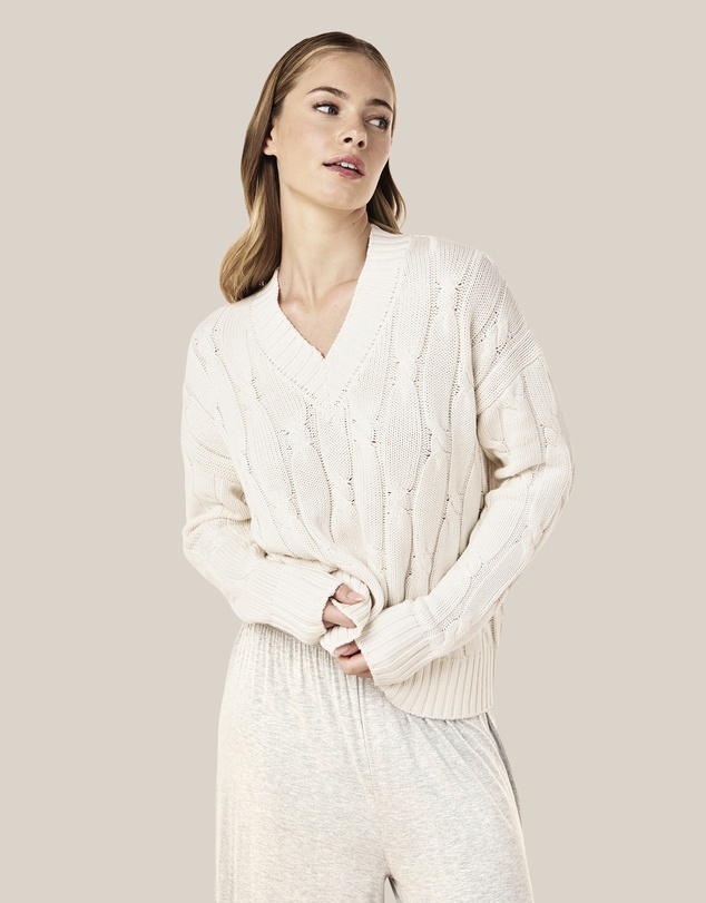 Papinelle - Cotton Cashmere Cable V-Neck Jumper