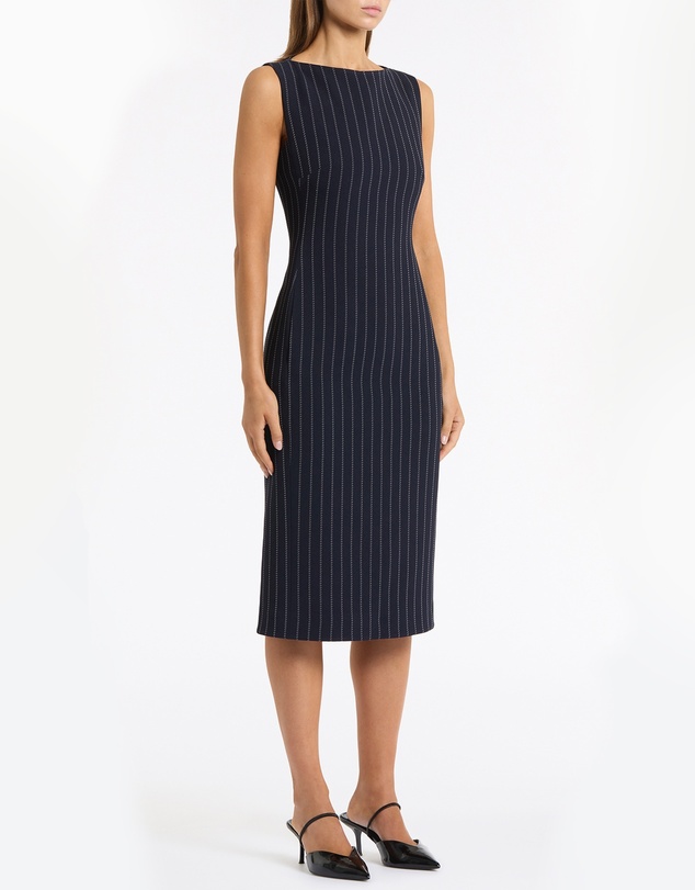 Carla Zampatti - Navy Pinstripe Sheath Dress
