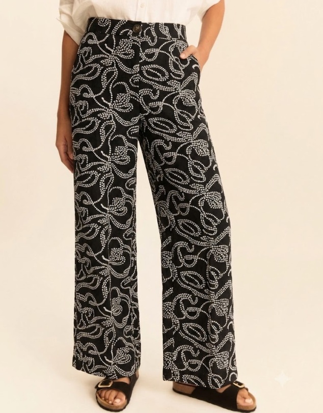 Emme | Max Mara Group - Black Embroidered Cotton Linen Blend Trousers