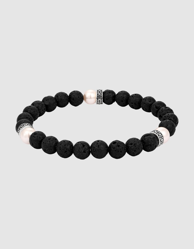 Kuzzoi - ICONIC EXCLUSIVE - Lava Beads and Pearl Bracelet in 925 Sterling Silver