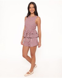 Petal & Pup - Landon Fitted Shorts - Burgundy Gingham