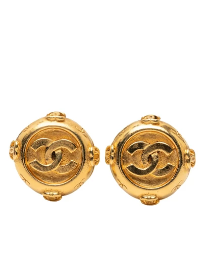 Pre-Loved by Azura Reborn - Pre-Loved Gold Plated CC Round Clip On Earrings