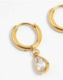 Lovisa - Waterproof Gold Plated Stainless Steel Cubic Zirconia Chain Droplet Earrings 2-Pack