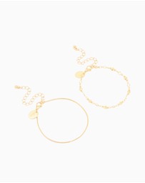 Lovisa - Gold Cubic Zirconia Heart & Snake Chain Bracelets 2-Pack