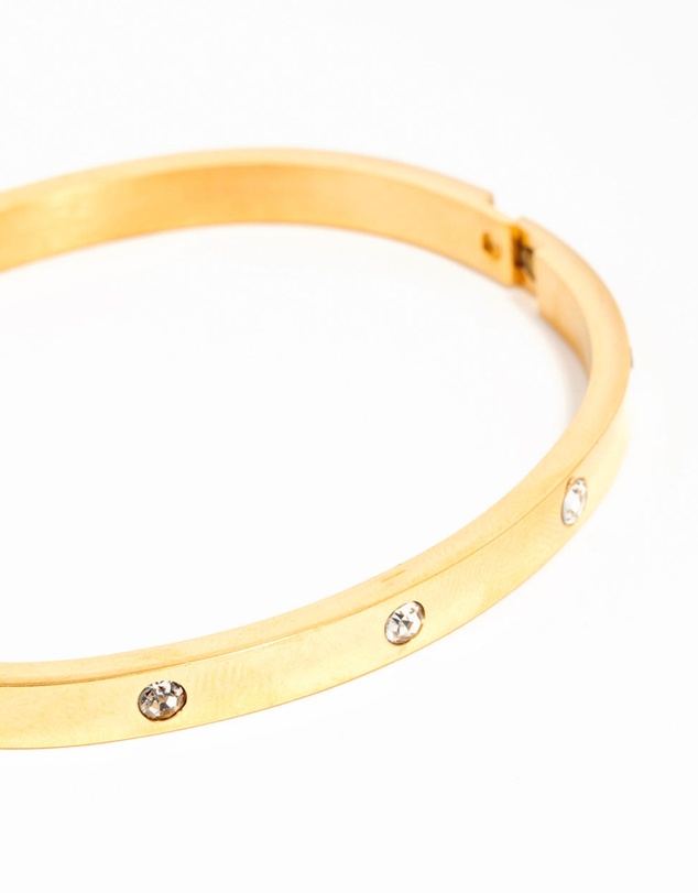 Lovisa - Waterproof Gold Plated Stainless Steel Diamante Hinged Bangle