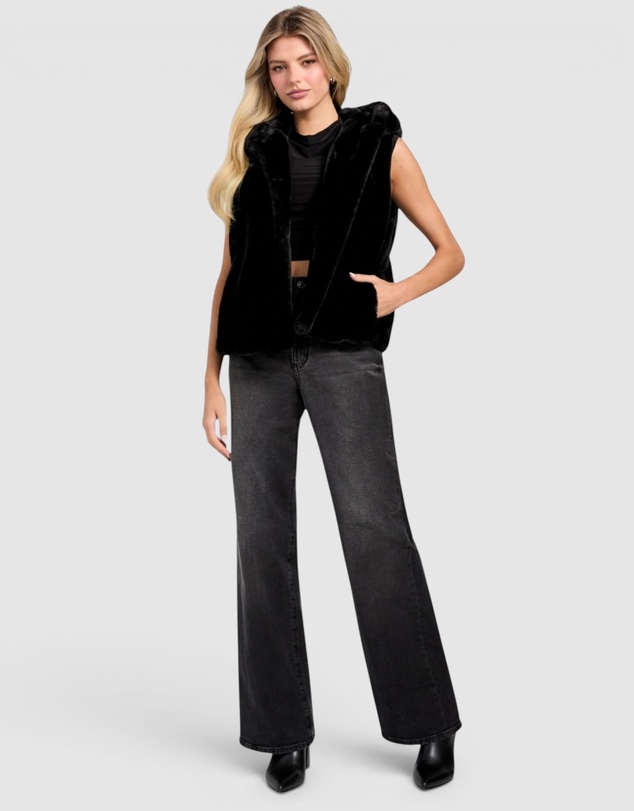 GUESS - Sophy Hooded Faux-Fur Vest