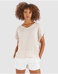 CAMIXA - Martina Linen V-Neck T-shirt
