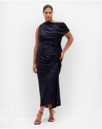 City Chic - Plus size Sequin Star Off Shoulder Maxi Dress - navy
