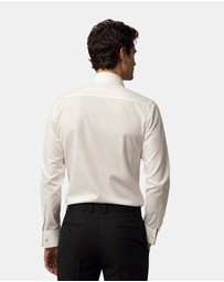 Henry Bucks - HENRY SARTORIAL Slim Plain Twill Shirt Double Cuff WHITE