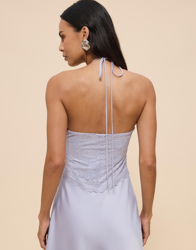 Revibe - Repaired CHANCERY Georgie Halter Neck Lace Panelled Maxi Dress - AU 12