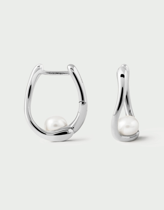 PDPAOLA - Pearl Aura Silver Hoops
