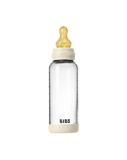 BIBS Denmark - Glass Baby Bottle Latex 1 pack 240 ml Medium Flow Ivory
