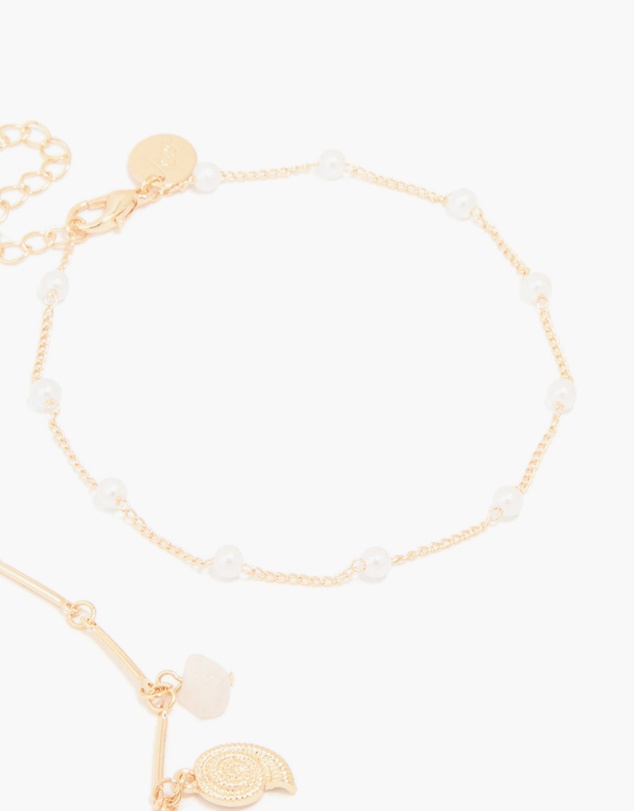 Lovisa - Gold Pearl & Shell Anklets 2-Pack
