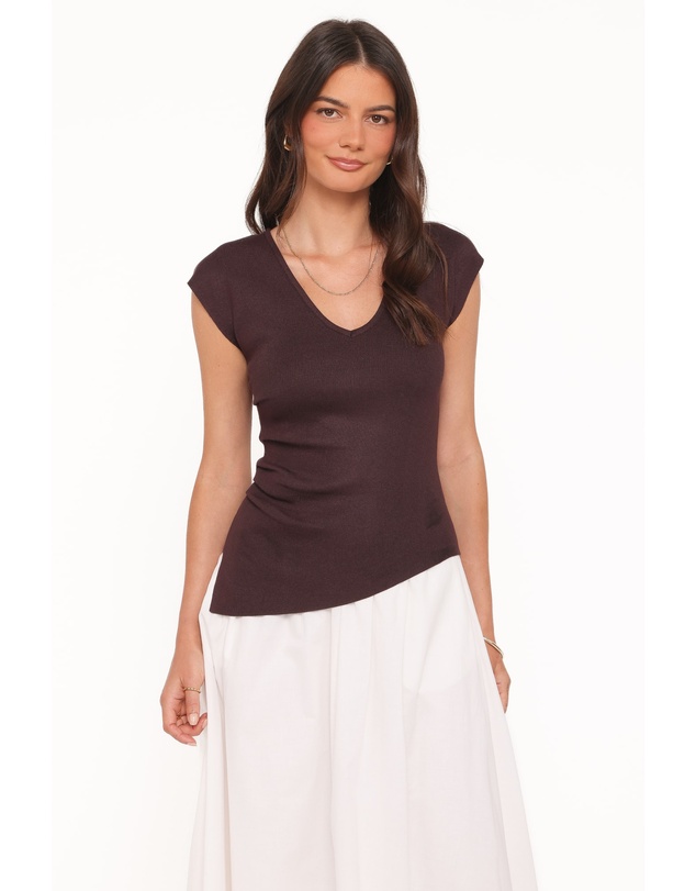 Petal & Pup - Tori Side Cinch Knitted Top - Chocolate Brown