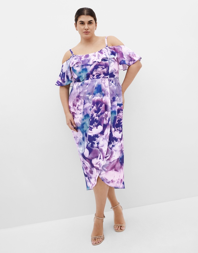 City Chic - Floral Drape Midi Dress