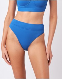 UNE PIECE - Textured High-Cut High-Waisted Bikini Bottom