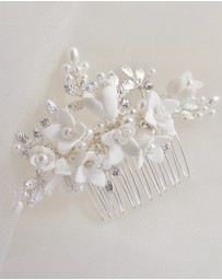 The White Collection - Cora - Freshwater Pearl and Floral Detail Silver Bridal Comb