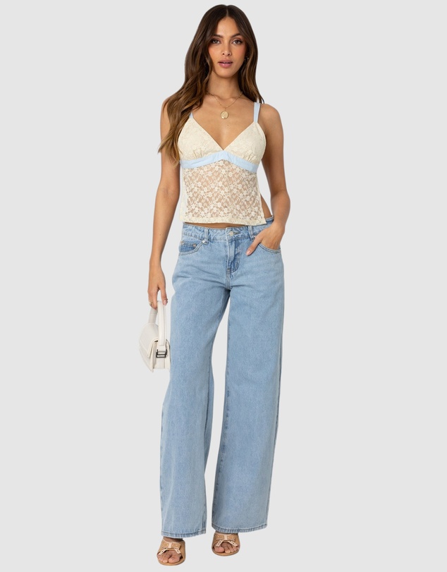 EDIKTED - Sheer Lace Open Back Tank Top