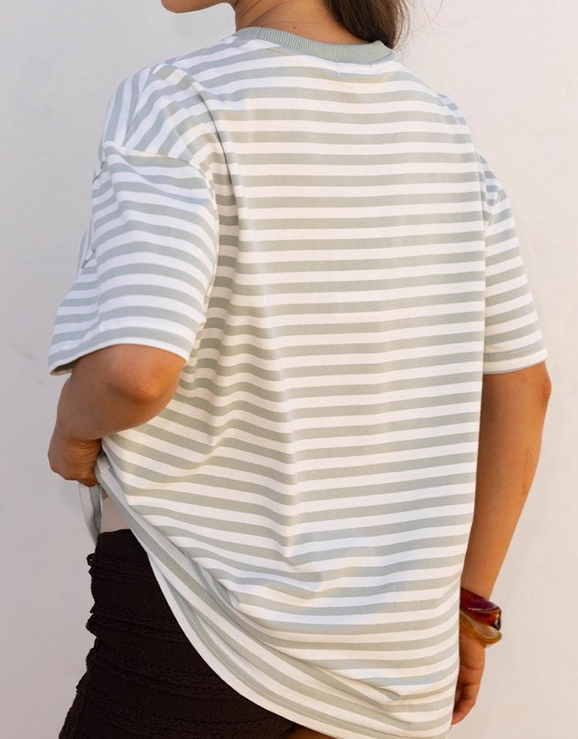 Beginning Boutique - Alba Sage Stripe Oversized Tee
