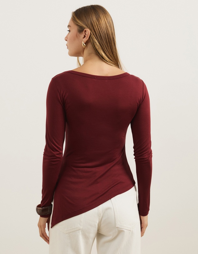 Atmos&Here - Wool Blend Asymmetrical Hem Long Sleeve Top
