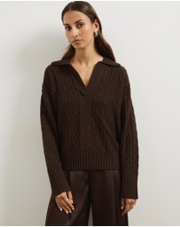Atmos&Here - Faye Cable Knit Pullover With Collar