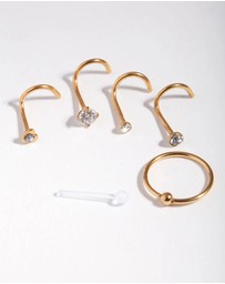 Lovisa - Gold Surgical Steel Diamante Nose 6-Pack