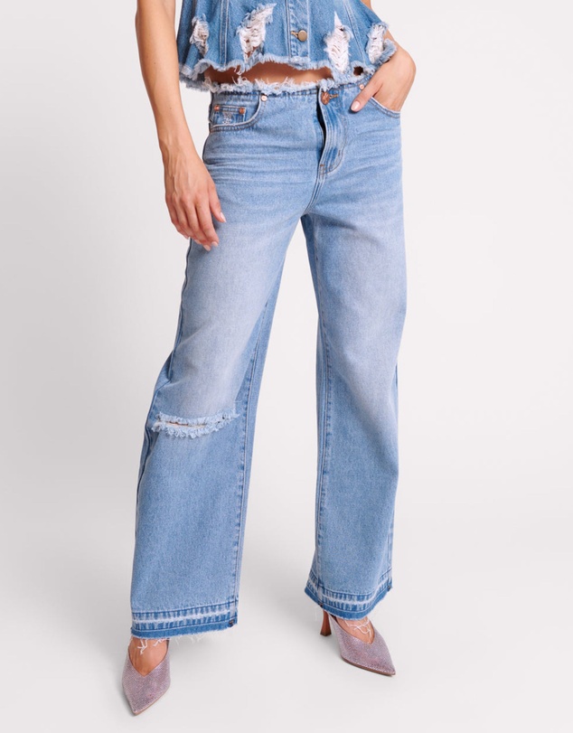 ONE TEASPOON - Bolt Blue Lowriders Low Waist Wide Leg Jeans
