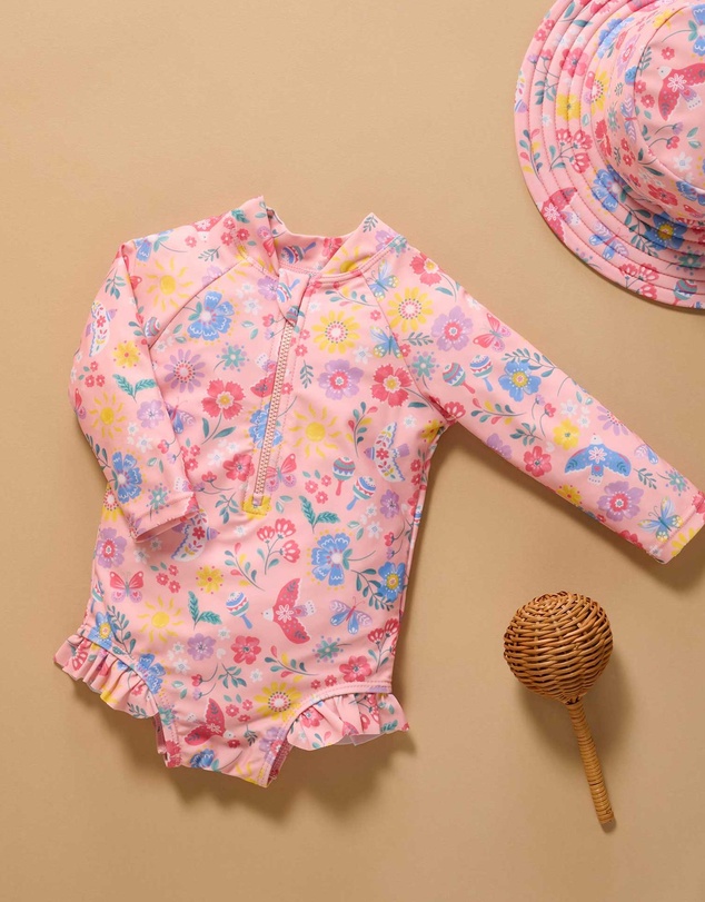 Purebaby - Printed Long Sleeve Swimsuit- Kids-Babies