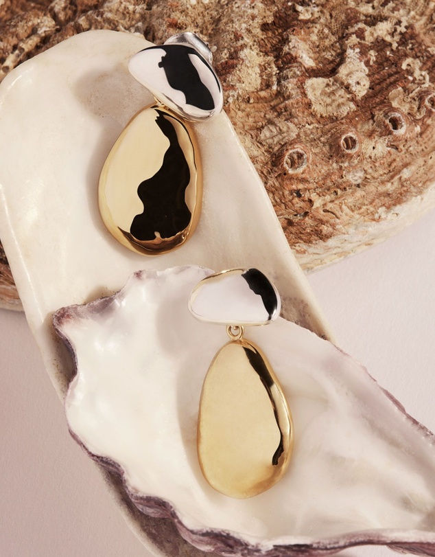 Najo - Double Pebblet Two-Tone Stud Earrings