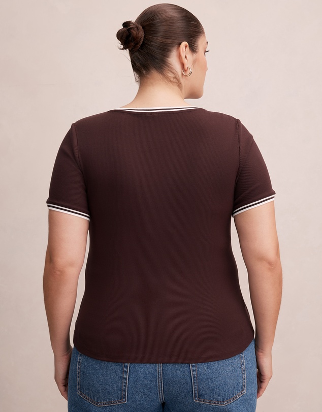 Forever New Curve - Rosie Curve Tipped Trim Short Sleeves T-shirt