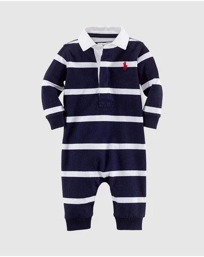 Polo Ralph Lauren - Striped Cotton Jersey Rugby Coveralls - Babies
