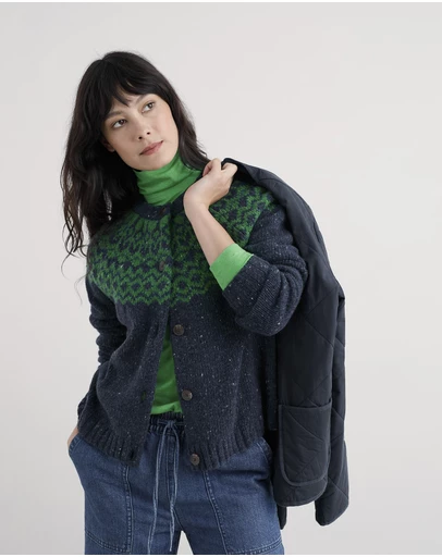 Seasalt - Seasalt Cornwall Navy Port Kinnis Fair Isle Cardigan