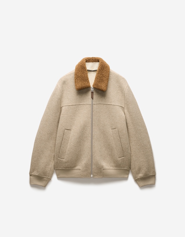 Calibre - Sherpa Collar Wool Bomber Jacket Neutral