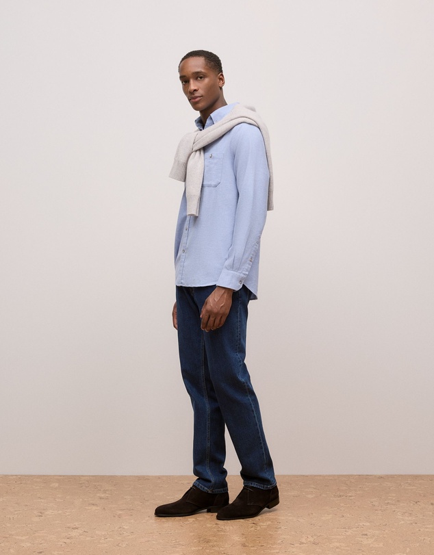 Trenery - Brushed Cotton Melange Shirt in Steel Blue