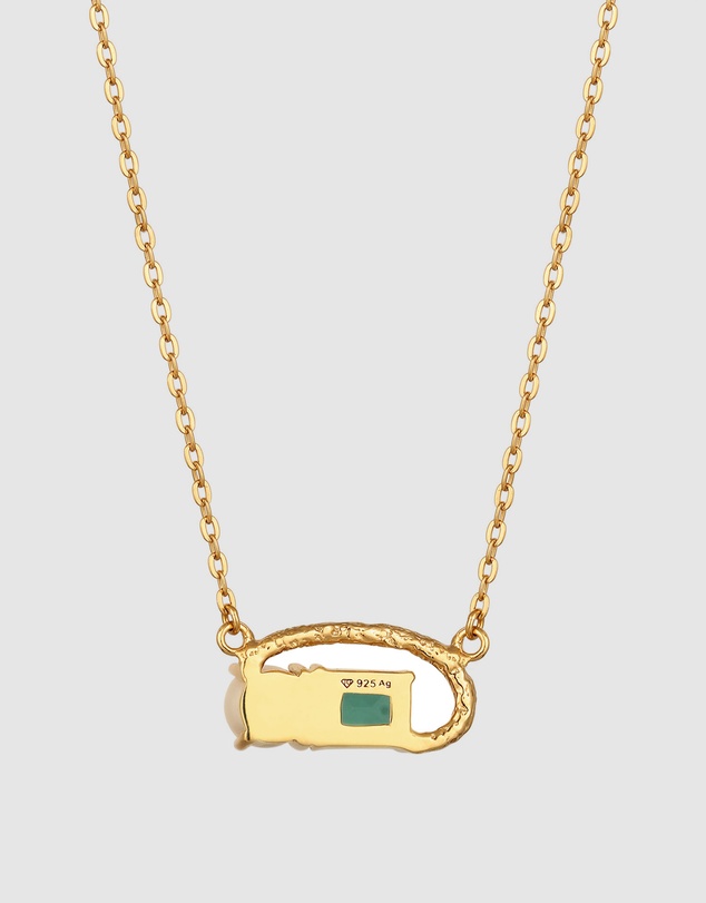 Elli Jewelry - Necklace Circle Green Quartz 925 Sterling Silver Gold Plated