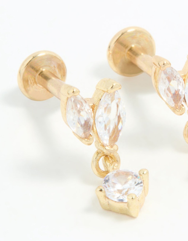 Lovisa - Gold Plated Surgical Steel Cubic Zirconia Flat Back Studs 2-Pack