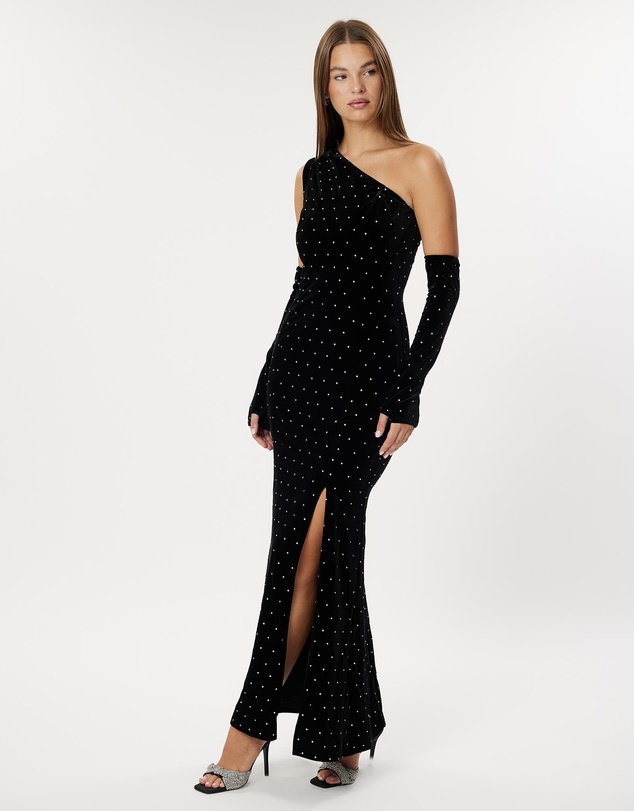 Romance by Honey and Beau - Alegra One Shoulder Diamonti Maxi Dress