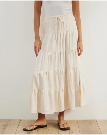 Atmos&Here - Elenora Linen Blend Tier Maxi Skirt
