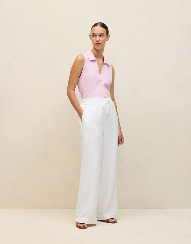 Trenery - Linen Cotton Knit Collared Tank in Soft Lilac